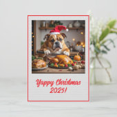 Aangepaste Digitale Bulldog Yappy Kerstmis Kalkoen Kaart (Staand voorkant)