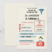 Aangepaste digitale dokter kinder verjaardagsfeest kaart (Voorkant / Achterkant)