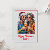 Aangepaste Digitale Hippie Kerst Cocktail Xmas Kaart (Voorkant / Achterkant in situ)