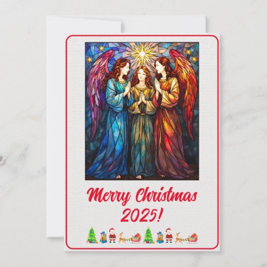 Aangepaste Digitale Kerst 3 Engelen Gebrandschilde Kaart (Voorkant)