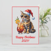 Aangepaste Digitale Kerst Koele Kat Cocktail Kerst Kaart (Staand voorkant)