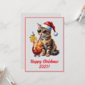 Aangepaste Digitale Kerst Koele Kat Cocktail Kerst Kaart (Voorkant / Achterkant in situ)