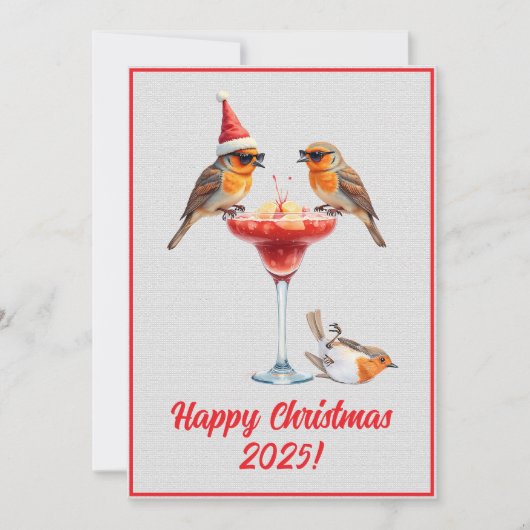 Aangepaste Digitale Kerst Robin Cocktails Kerstmis Kaart (Voorkant)