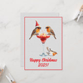 Aangepaste Digitale Kerst Robin Cocktails Kerstmis Kaart (Voorkant / Achterkant in situ)