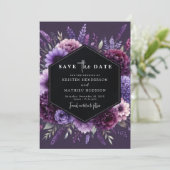 Aangepaste Digitale Paarse Bloemen Huwelijk Save The Date (Staand voorkant)