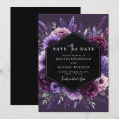 Aangepaste Digitale Paarse Bloemen Huwelijk Save The Date (Voorkant / Achterkant)