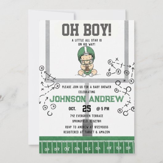 Aangepaste digitale voetbal baby shower kaart (Voorkant)
