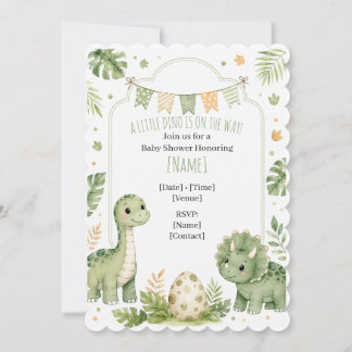 Aangepaste Dino Baby Shower Uitnodiging Cute Groen