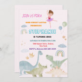 Aangepaste dino ballerina balletten verjaardagsfee kaart (Voorkant / Achterkant)