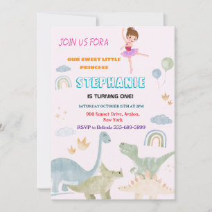 Aangepaste dino ballerina balletten verjaardagsfee kaart
