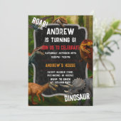 Aangepaste Dino Boy Dinosaur verjaardag T-Rex fees Kaart (Staand voorkant)