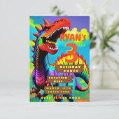 Aangepaste dino drieledige verjaardagsuitnodiging kaart (Staand voorkant)