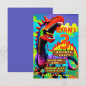 Aangepaste dino drieledige verjaardagsuitnodiging kaart (Voorkant / Achterkant)