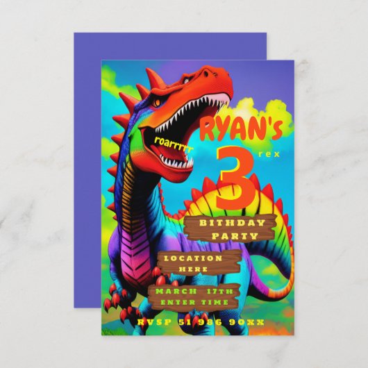 Aangepaste dino drieledige verjaardagsuitnodiging kaart (Voorkant / Achterkant)