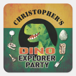 Aangepaste Dino Explorer Dinosaur Verjaardag Vierkante Sticker