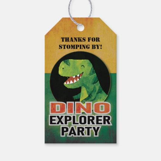 Aangepaste Dino Explorer Dinosaurus Verjaardag Cadeaulabel (Voorkant)