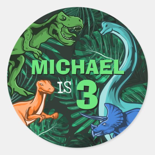 Aangepaste Dino Trex Jurassic Boy Dinosaurus Verja Ronde Sticker (Voorkant)