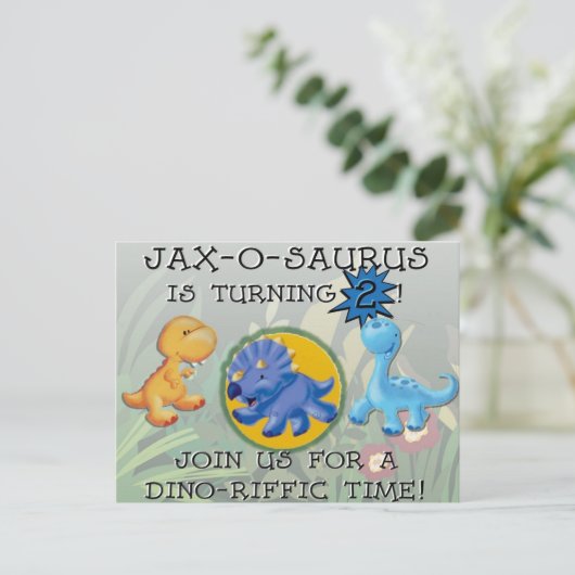 Aangepaste dino-uitnodiging uitnodiging briefkaart (Staand voorkant)