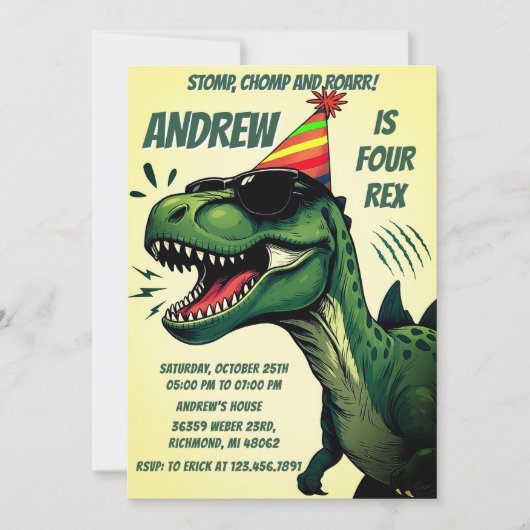 Aangepaste Dinosaur Dino Verjaardag Uitnodiging (Voorkant)