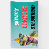 Aangepaste Dinosaur Dinomiet Monogram 5e Verjaarda Spandoek (Verticaal)