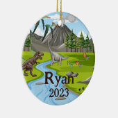 Aangepaste Dinosaur Kind Naam Keramisch Ornament (Rechts)