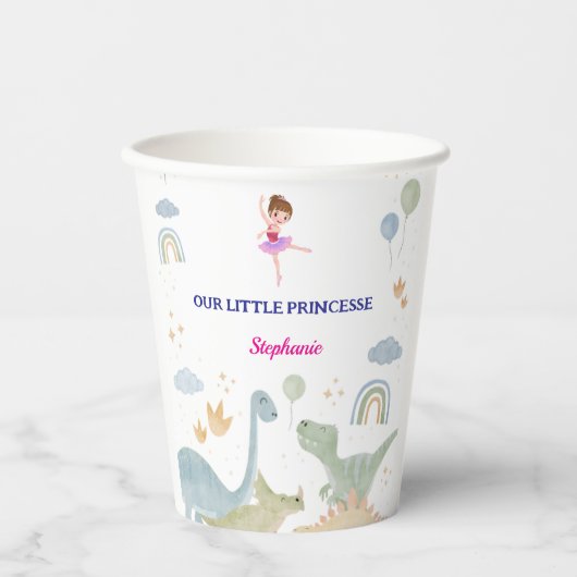 Aangepaste Dinosaurus Ballerina Ballets verjaardag Papieren Bekers (Voorkant)