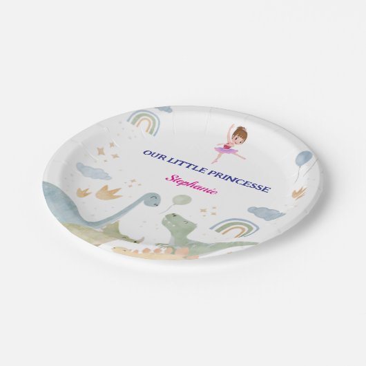 Aangepaste Dinosaurus Ballerina Ballets verjaardag Papieren Bordje (Gekanteld)