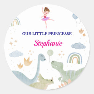 Aangepaste Dinosaurus Ballerina Ballets verjaardag Ronde Sticker