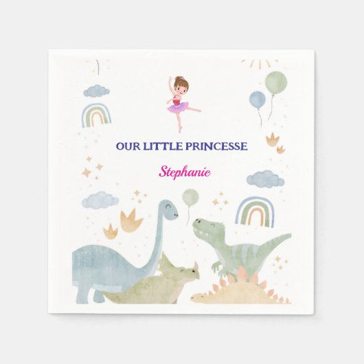 Aangepaste Dinosaurus Ballerina Ballets verjaardag Servet (Voorkant)
