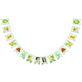 Aangepaste dinosaurus groen met 2 foto's vlaggetjes