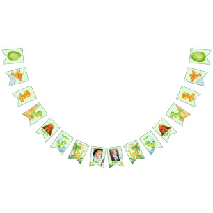 Aangepaste dinosaurus groen met 2 foto's vlaggetjes