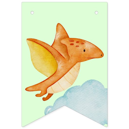 Aangepaste dinosaurus groen met 2 foto's vlaggetjes (Tweede vlag)