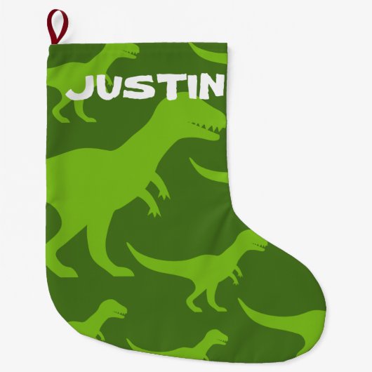 Aangepaste dinosaurus t-rex print kinder feestdag grote kerstsok (Voorkant)