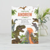 Aangepaste Dinosaurus Verjaardagsfeest Kaart (Staand voorkant)