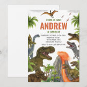 Aangepaste Dinosaurus Verjaardagsfeest Kaart (Voorkant / Achterkant)