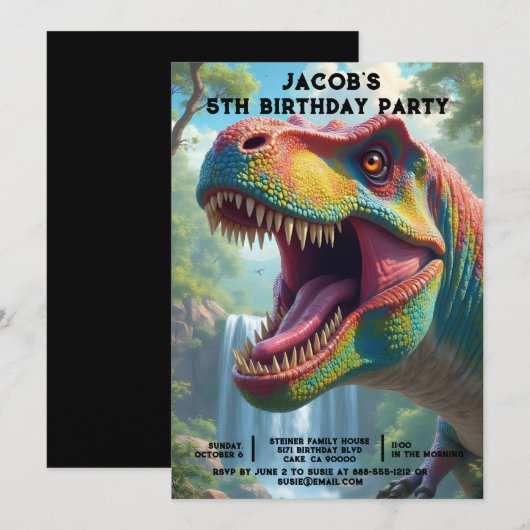 Aangepaste dinosaurus verjaardagsfeest uitnodiging (Voorkant / Achterkant)