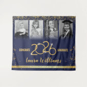 Aangepaste diploma-banner fotocollage blauw goud wandkleed (Voorkant (horizontaal))
