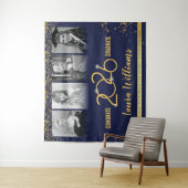Aangepaste diploma-banner fotocollage blauw goud wandkleed (In situ)