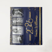 Aangepaste diploma-banner fotocollage blauw goud wandkleed (Voorkant)