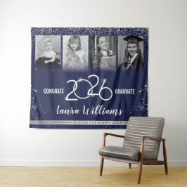 Aangepaste diploma-banner fotocollage blauw zilver wandkleed