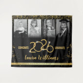 Aangepaste diploma-banner fotocollage Zwart Goud Wandkleed (Voorkant (horizontaal))