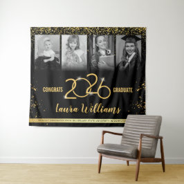 Aangepaste diploma-banner fotocollage Zwart Goud Wandkleed