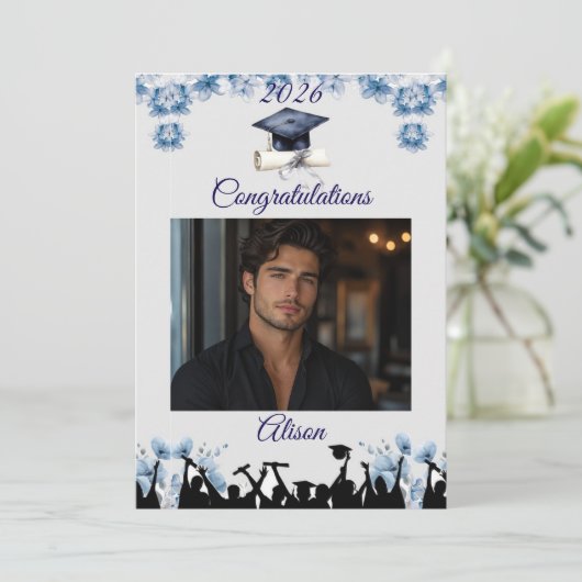 Aangepaste diploma kaart | Voeg je eigen foto & na (Staand voorkant)