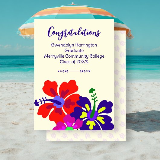 Aangepaste diploma-uitnodiging Hibiscus Kunst Ecru