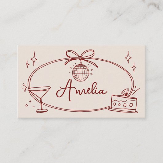 Aangepaste disco boog verjaardag beige rode plaats plaatskaartje (Voorkant)