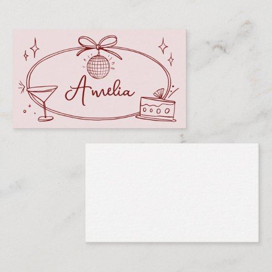 Aangepaste disco boog verjaardag roze en rode plaa plaatskaartje (Voorkant / Achterkant)