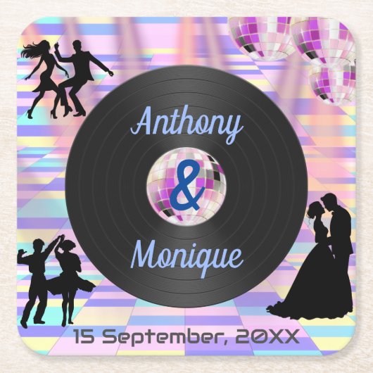 Aangepaste Disco Bruiloft Kartonnen Onderzetters (Voorkant)
