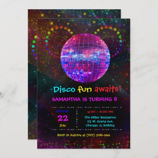 Aangepaste Disco Party Uitnodiging - Bewerkbaar on (Voorkant / Achterkant)