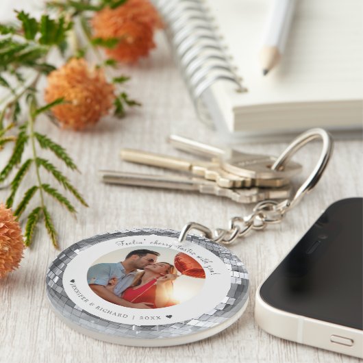 Aangepaste Disco Zilveren Valentijnsdag Foto Sleut Sleutelhanger (Voorkant Rechts)