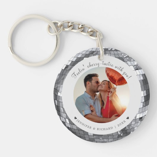 Aangepaste Disco Zilveren Valentijnsdag Foto Sleut Sleutelhanger (Voorkant)